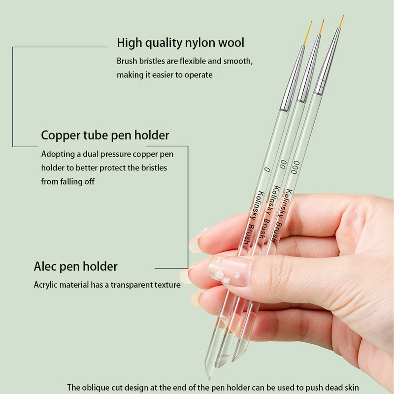 3 buc unelte pentru unghii linie de pictură manichiură pix de desen acrilic transparent tub de cupru sârmă de flori perie de artă pentru unghii pixuri de cristal DIY