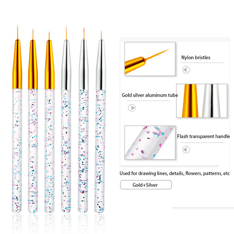 3 buc unelte pentru unghii linie de pictură manichiură pix de desen acrilic transparent tub de cupru sârmă de flori perie de artă pentru unghii pixuri de cristal DIY