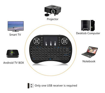 Χειροκίνητο i8 Mini ασύρματο πληκτρολόγιο μπαταρίας 2,4 GHz Αγγλική γλώσσα Air Mouse με επιφάνεια αφής για φορητό υπολογιστή Android TV Box