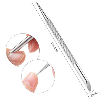1 gab. Divu galu nerūsējošā tērauda kutikulas spiedējs Dead Skin Push Remover pedikīram manikīram nagu mākslas tīrīšanas līdzeklis