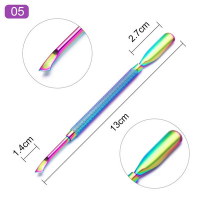 Nail Art Pusher Dead Skin Remover Stick Rod gēla laka nerūsējošā tērauda pincetes nagu griezējs nagu mākslas rīks pedikīrs