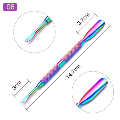 Nail Art Pusher Dead Skin Remover Stick Rod gēla laka nerūsējošā tērauda pincetes nagu griezējs nagu mākslas rīks pedikīrs