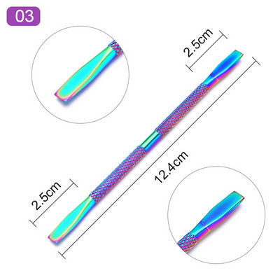 Nail Art Pusher Dead Skin Remover Stick Rod gēla laka nerūsējošā tērauda pincetes nagu griezējs nagu mākslas rīks pedikīrs