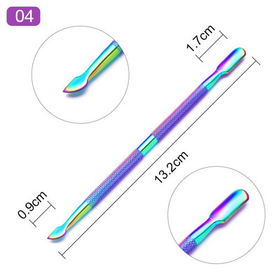 Nail Art Pusher Dead Skin Remover Stick Rod gēla laka nerūsējošā tērauda pincetes nagu griezējs nagu mākslas rīks pedikīrs