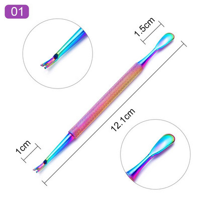 Nail Art Pusher Dead Skin Remover Stick Rod gēla laka nerūsējošā tērauda pincetes nagu griezējs nagu mākslas rīks pedikīrs