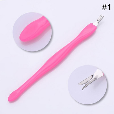 Nail Art Pusher Dead Skin Remover Stick Rod gēla laka nerūsējošā tērauda pincetes nagu griezējs nagu mākslas rīks pedikīrs