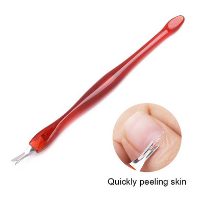 Nail Art Pusher Dead Skin Remover Stick Rod gēla laka nerūsējošā tērauda pincetes nagu griezējs nagu mākslas rīks pedikīrs