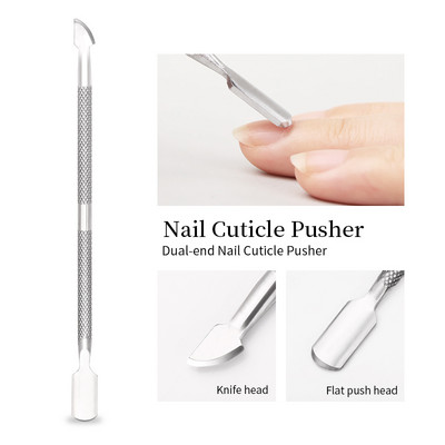 Nail Art Pusher Dead Skin Remover Stick Rod gēla laka nerūsējošā tērauda pincetes nagu griezējs nagu mākslas rīks pedikīrs