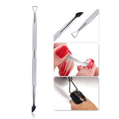 Nail Art Pusher Dead Skin Remover Stick Rod gēla laka nerūsējošā tērauda pincetes nagu griezējs nagu mākslas rīks pedikīrs