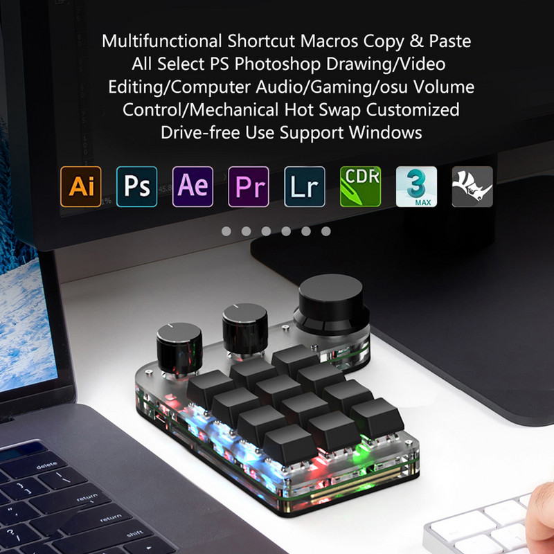 Tastatură mecanică DIY programabilă RGB 12 taste 3 butoane Tastatură macro personalizată Bluetooth/USB Hotswap Tastatură pentru Macbook Laptop PC