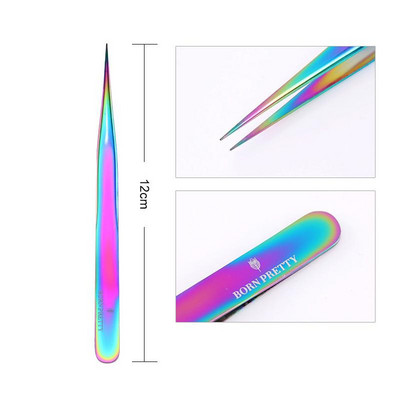 BORN PRETTY Pensetă pentru împingător de unghii Pensetă din oțel inoxidabil, lac de gel UV colorat, Îndepărtați tăietorul de unghii Cuticule, Instrument de pedichiură, Manichiură