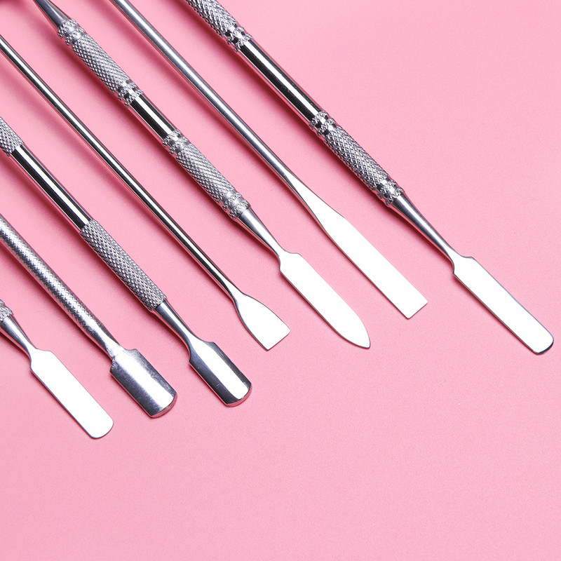 7 tüüpi roostevabast terasest küünenaha Pusher Nail Art Segav Poola Puudri segu Spaatlid Toon Vardad Maniküüri eemaldaja Meigitööriistad CH809