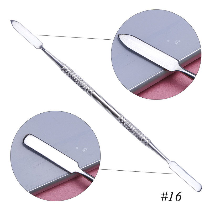 7 tüüpi roostevabast terasest küünenaha Pusher Nail Art Segav Poola Puudri segu Spaatlid Toon Vardad Maniküüri eemaldaja Meigitööriistad CH809