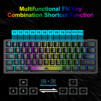 K61 RGB кабелна клавиатура 60 процента 62 клавиша Ергономична геймърска клавиатура Ултракомпактна мини клавиатура Множество режими за лаптоп