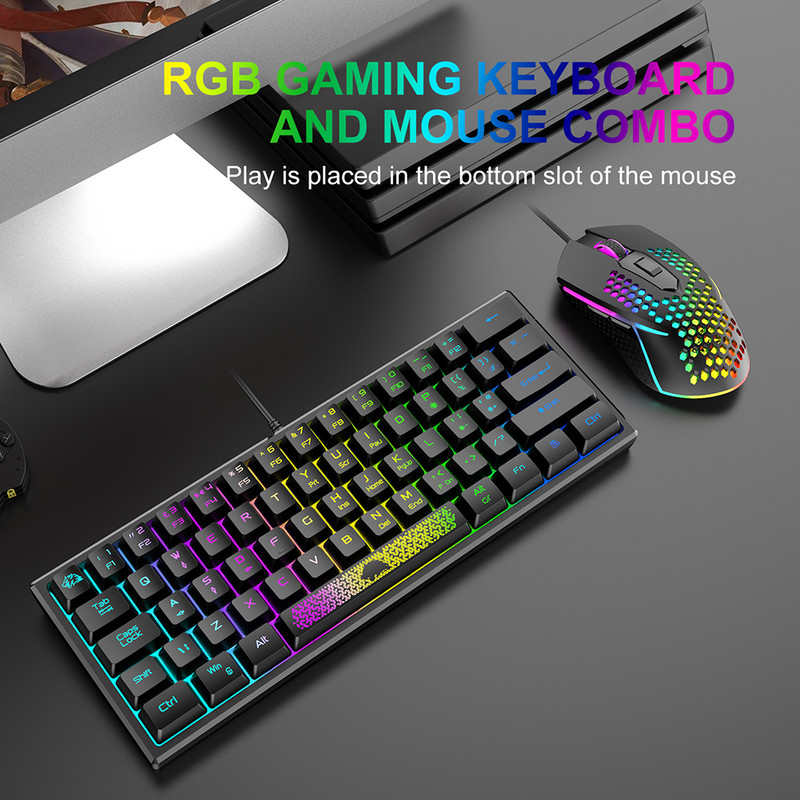 K61 RGB žična tipkovnica 60 posto 62 tipke Ergonomska gaming tipkovnica Ultra-kompaktna mini tipkovnica Više načina rada za prijenosno računalo