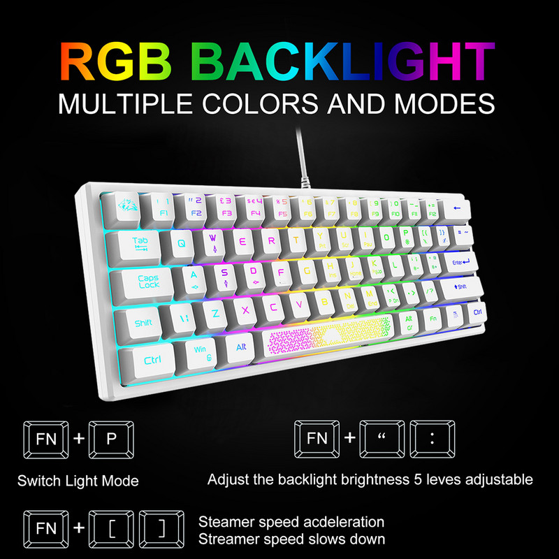 K61 RGB žična tipkovnica 60 posto 62 tipke Ergonomska gaming tipkovnica Ultra-kompaktna mini tipkovnica Više načina rada za prijenosno računalo