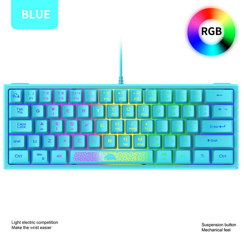 K61 RGB žična tipkovnica 60 posto 62 tipke Ergonomska gaming tipkovnica Ultra-kompaktna mini tipkovnica Više načina rada za prijenosno računalo