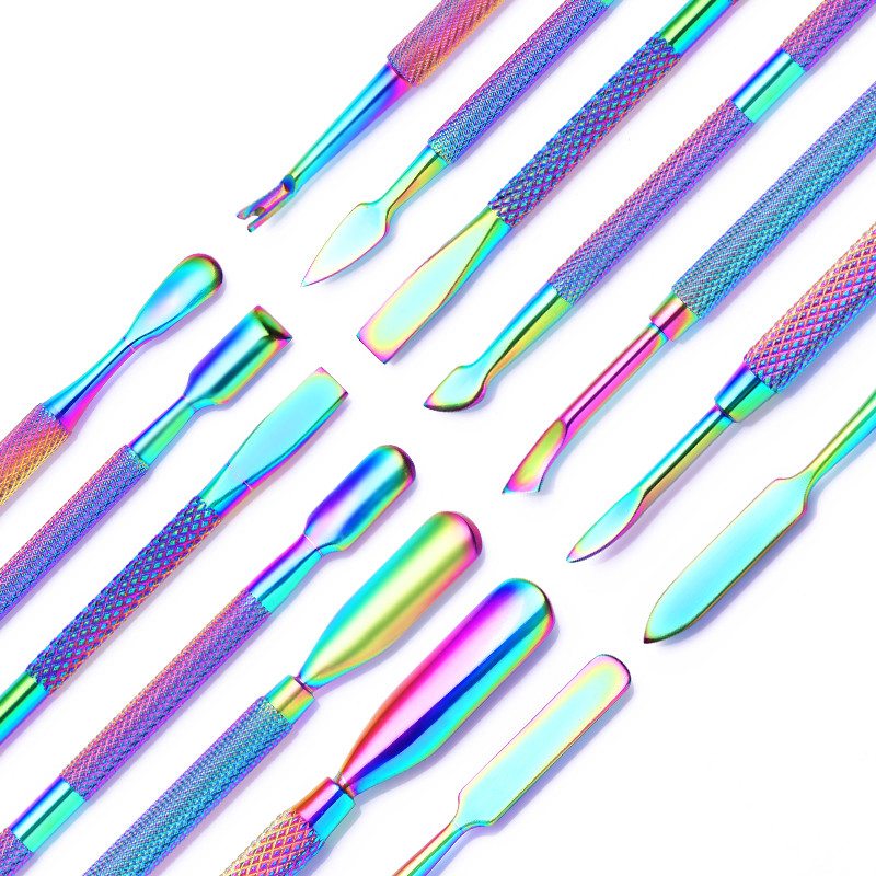 Nagų vaivorykštės odelių valiklis dvipusis nerūdijančio plieno odelių stūmiklis Dead Skin Push Remover Pedikiūro nagų dailės valiklis