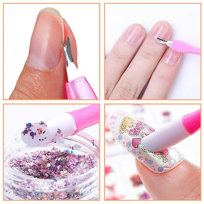 Dispozitiv pentru îndepărtarea cuticulelor pentru unghii 5 buc. Împingător pentru cuticule Curățător de unghii din cauciuc Cu dublu cap pentru piele moartă Cuțit pentru îndepărtarea cuticulei Furcă Instrument pentru unghii