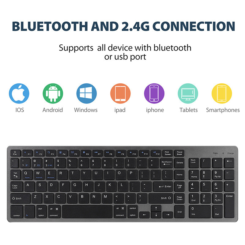 Bluetoothi juhtmeta klaviatuur tahvelarvutile Silent Macbook pro Silent Click 2,4G juhtmeta klaviatuur Vene Hispaania Korea