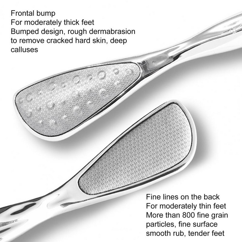 Dviejų pusių pėdos dildė išgaubto dizaino ilga rankena kabanti skylė pėdų rasp nerūdijantis plienas pašalinti kietą odą pedikiūro įrankis