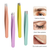 Pensetă pentru sprâncene, inoxidabil, pentru îndepărtarea părului facial înclinat, cu vârf plat, agrafe colorate pentru sprâncene, unelte de machiaj pentru ochi.