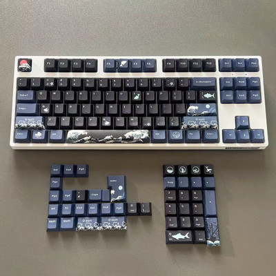 129 klahvi Coral Sea klahvikatted, must inglise kirssprofiiliga PBT värvi sublimatsiooniga mehaaniline klaviatuuri klaviatuur MX Switchi jaoks 1,75U Shift