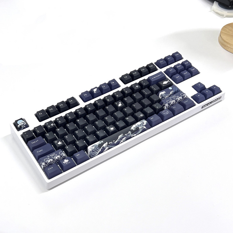 129 klahvi Coral Sea klahvikatted, must inglise kirssprofiiliga PBT värvi sublimatsiooniga mehaaniline klaviatuuri klaviatuur MX Switchi jaoks 1,75U Shift