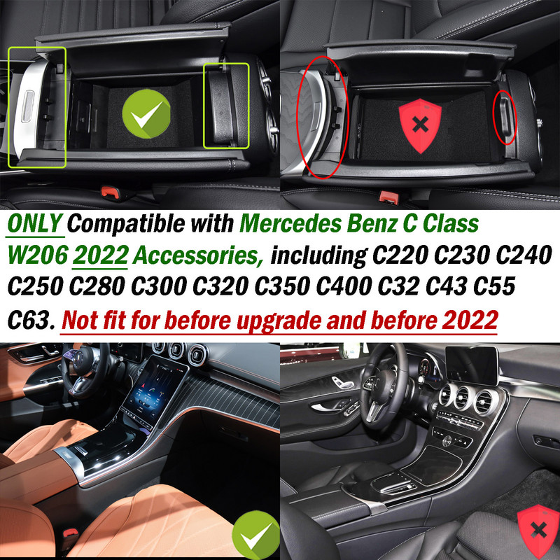 Cutie de depozitare cotieră centrală centrală pentru Mercedes Benz Clasa C W206 220d 2022 2023 Containere organizatoare flocate consolă