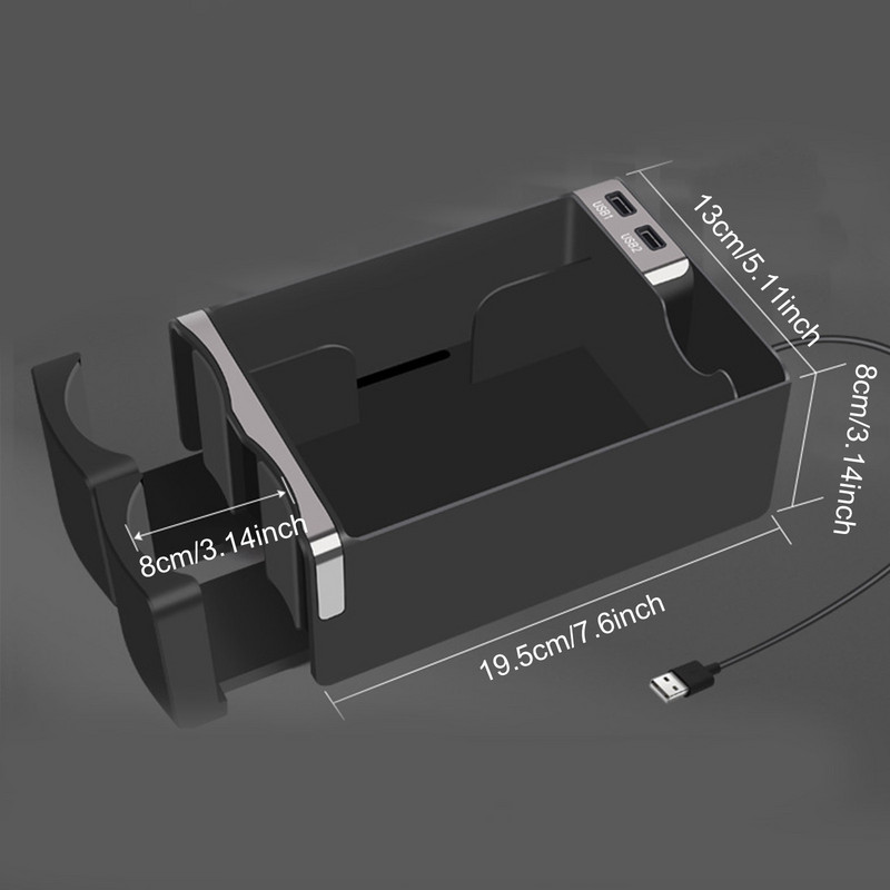 Univerzalna kutija za pohranu na naslonu za ruke za automobil s držačem za čašu Organizator na središnjoj konzoli Držač maramica s dvostrukim USB priključkom za automobil Kamion Terenska