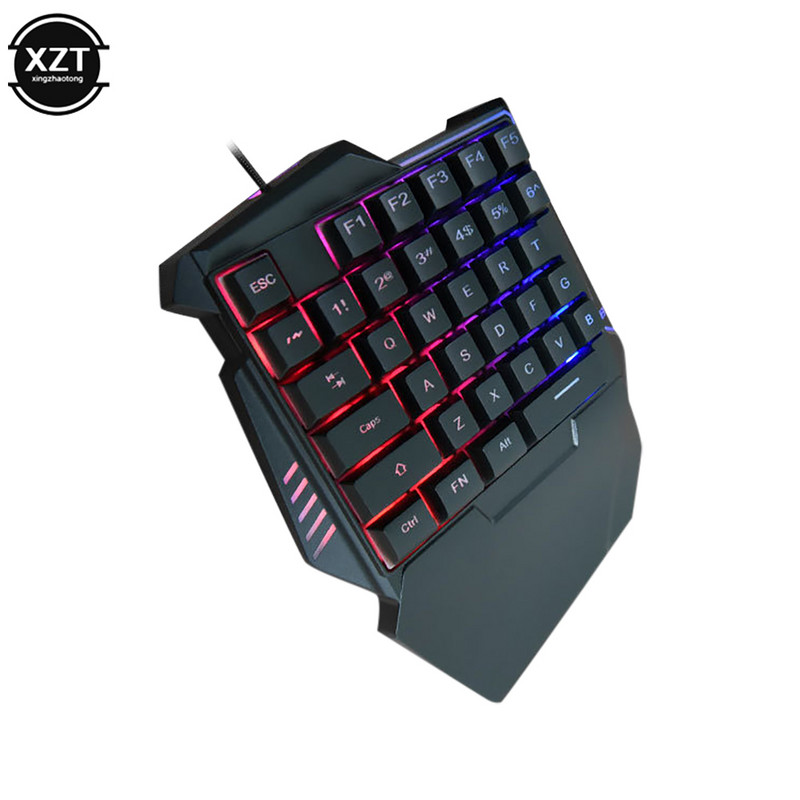Tastatură de joc cu fir USB G7 cu iluminare de fundal LED color 35 de taste Cotieră lată Tastatură cu o mână Tastatură de joc mecanică RGB