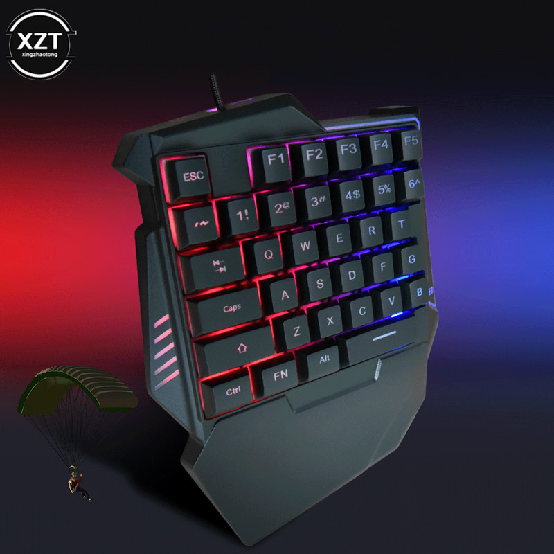 Tastatură de joc cu fir USB G7 cu iluminare de fundal LED color 35 de taste Cotieră lată Tastatură cu o mână Tastatură de joc mecanică RGB