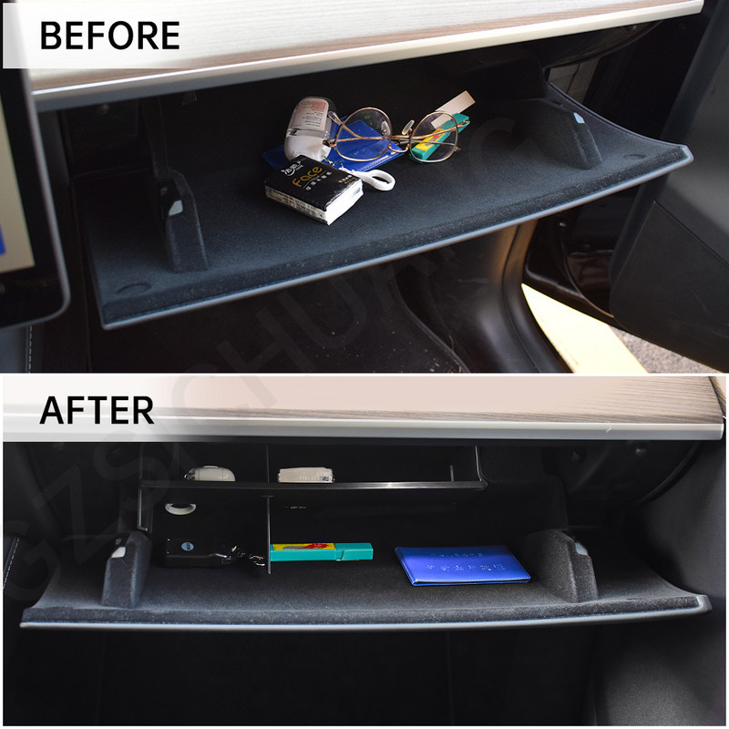 Skirtas Tesla modeliui Y/ 3 2022 2023 ABS centrinės konsolės pirštinių skyrelis Organizatoriaus dėklas antrojo piloto laikymo dėžės intervalo priedai