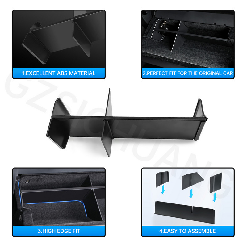 Skirtas Tesla modeliui Y/ 3 2022 2023 ABS centrinės konsolės pirštinių skyrelis Organizatoriaus dėklas antrojo piloto laikymo dėžės intervalo priedai