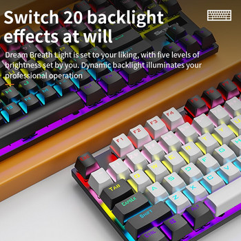 SKYLION K87 Кабелна механична клавиатура 20 вида цветно осветление Игри и офис за Microsoft Windows и Apple IOS система