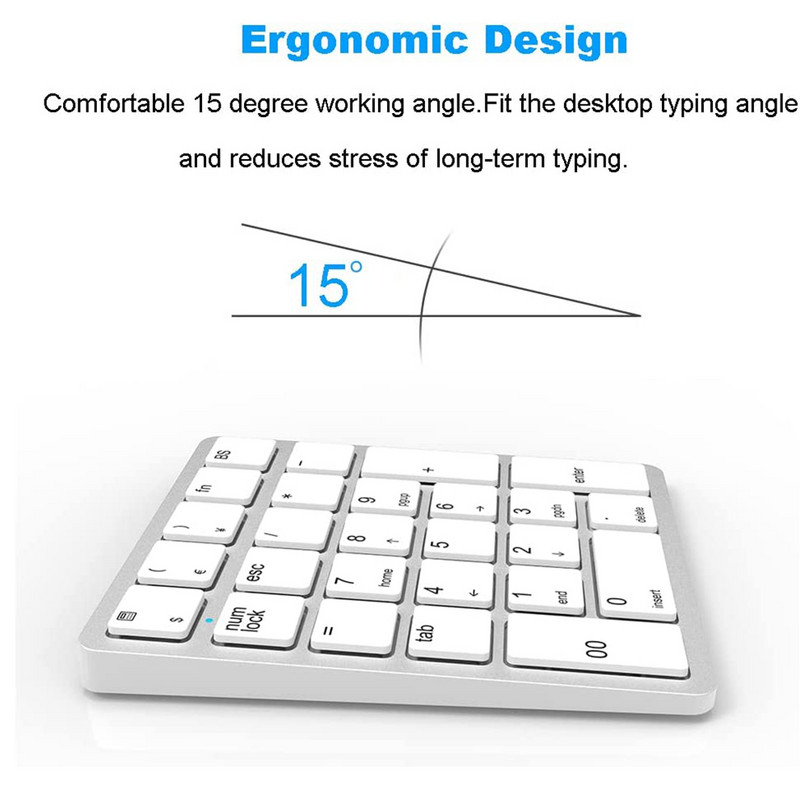 Jomaa srebrna bežična numerička tipkovnica, punjiva USB numerička tipkovnica, prijenosna financijsko računovodstvena numerička tipkovnica za prijenosno računalo