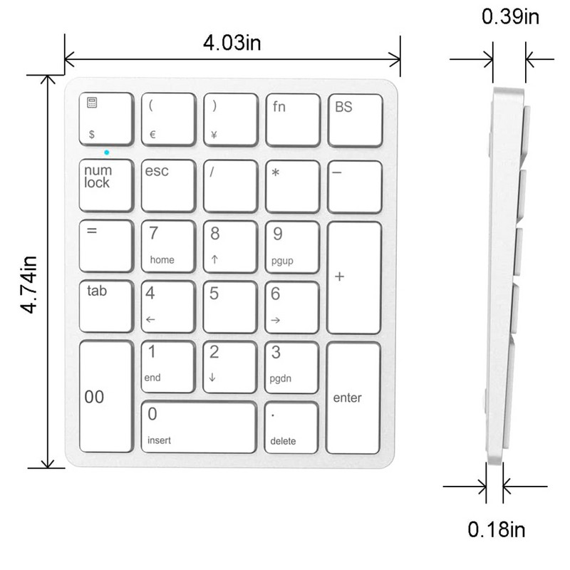 Jomaa srebrna bežična numerička tipkovnica, punjiva USB numerička tipkovnica, prijenosna financijsko računovodstvena numerička tipkovnica za prijenosno računalo