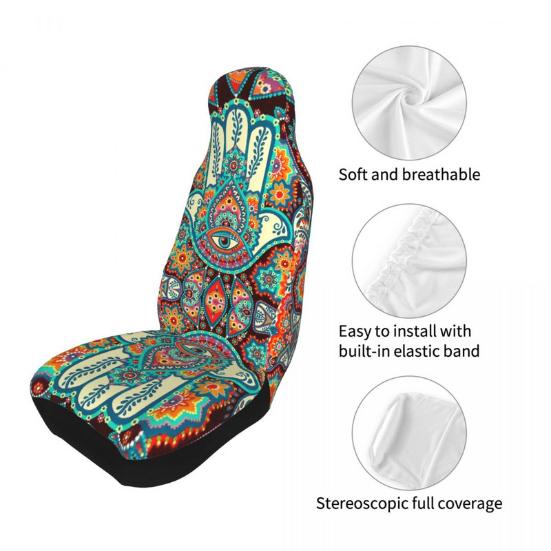 Hamsa Hand Bohemian Universal Husa Scaun Auto Impermeabil Femei Hippie Mandala Paisley Boho Covoraș Scaun Auto Fibră Vânătoare