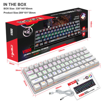 Mini tastatură mecanică pentru jocuri, cu 61 de taste, colorată, iluminată din spate, albastru, comutator, tastatură de tip C pentru PC, desktop, laptop, jucător