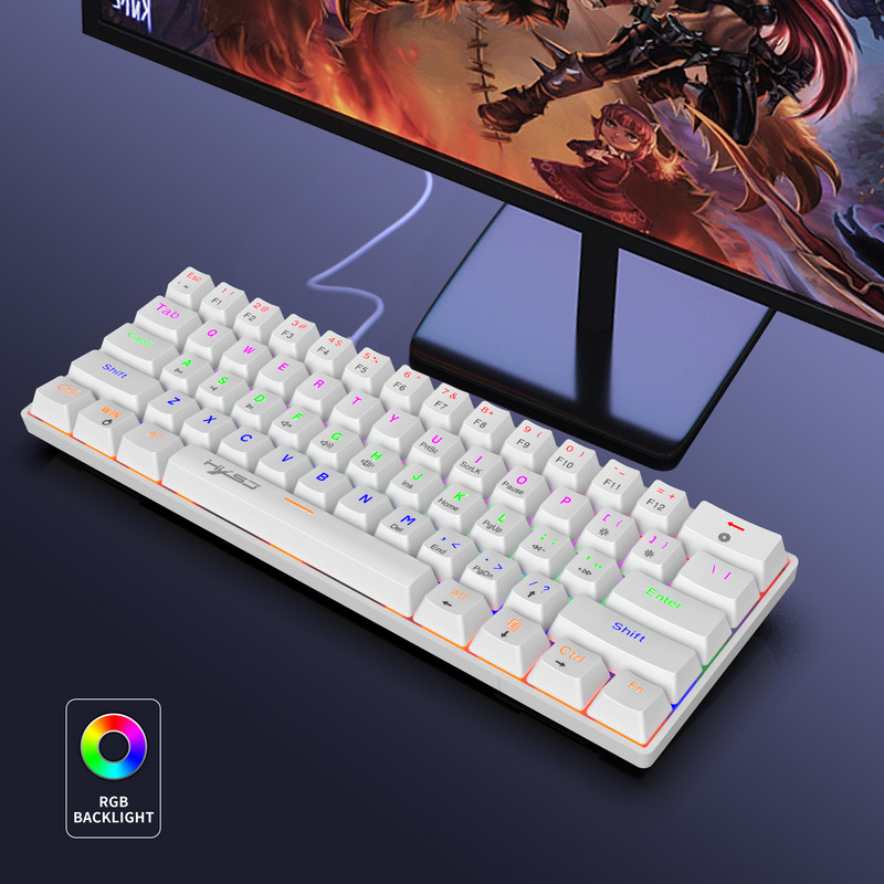 Mini tastatură mecanică pentru jocuri, cu 61 de taste, colorată, iluminată din spate, albastru, comutator, tastatură de tip C pentru PC, desktop, laptop, jucător