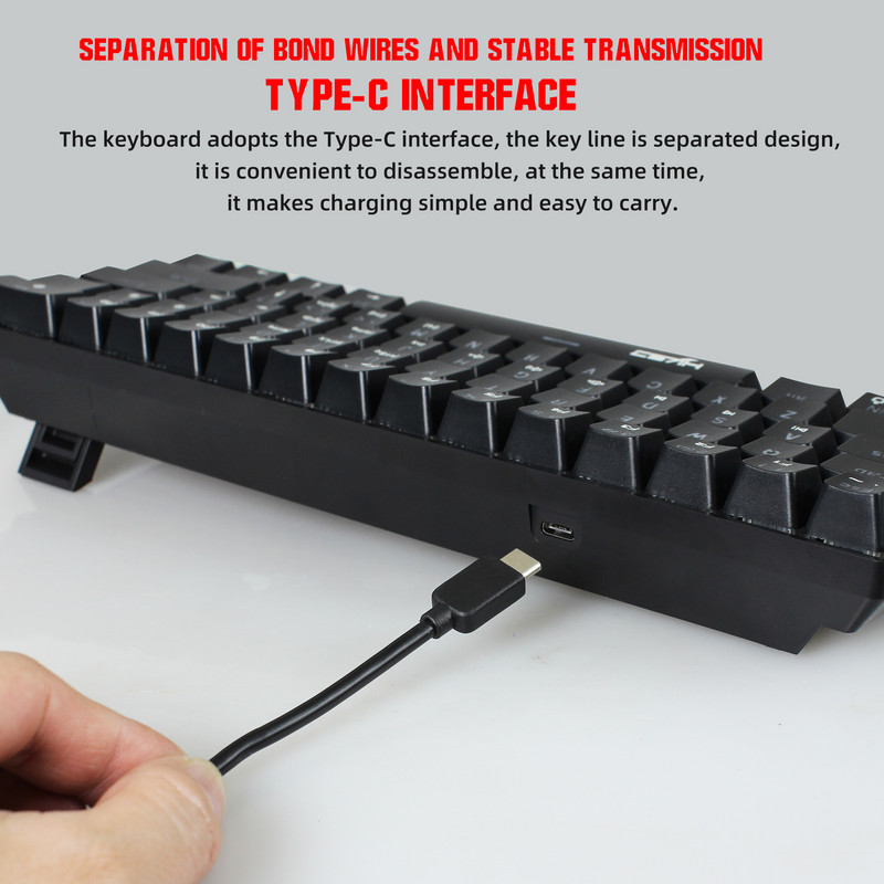 Mini tastatură mecanică pentru jocuri, cu 61 de taste, colorată, iluminată din spate, albastru, comutator, tastatură de tip C pentru PC, desktop, laptop, jucător