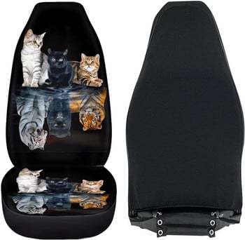 Животински калъфи за столчета за кола Пълен комплект от 2 бр. Сладка котка Тигър с принт Предна седалка Протектор Универсални калъфи за седалки с кофа