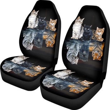 Животински калъфи за столчета за кола Пълен комплект от 2 бр. Сладка котка Тигър с принт Предна седалка Протектор Универсални калъфи за седалки с кофа
