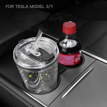 Поставка за чаша за кола за Tesla Model 3 Y 2021 с мини кошче за боклук Кутия за съхранение Силиконова удароустойчива централна конзола Интериорни аксесоари