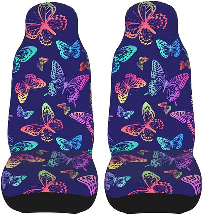 Colorful Rainbow Butterflies Vintage 2 бр. Комплект калъфи за автомобилни седалки Протектор за предна седалка на автомобила Аксесоари за автомобилен интериор Протетори