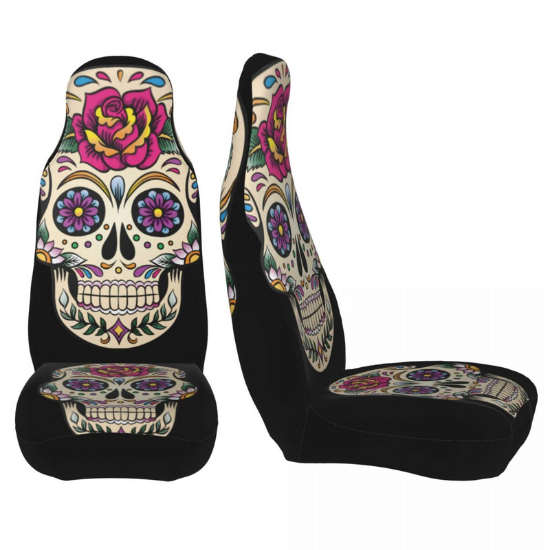 Mirusiųjų cukraus kaukolė su rožių plytelėmis Universalus automobilio sėdynės užvalkalas Four Seasons Moterų automobilio sėdynės kilimėlis, poliesterio medžioklė