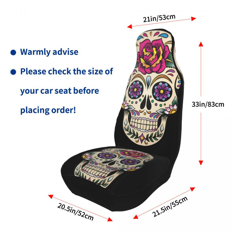 Mirusiųjų cukraus kaukolė su rožių plytelėmis Universalus automobilio sėdynės užvalkalas Four Seasons Moterų automobilio sėdynės kilimėlis, poliesterio medžioklė