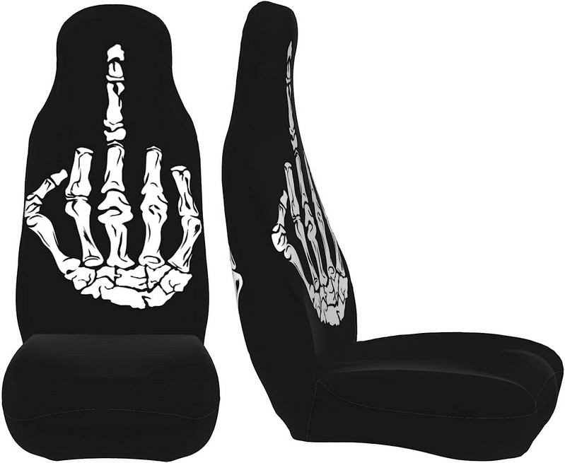 Καλύμματα καθισμάτων αυτοκινήτου Skull Middle Finger για γυναίκες Προστατευτικό κάλυμμα μπροστινού καθίσματος Ανθεκτικό στη σκόνη Άνετα αντιολισθητικά αξεσουάρ αυτοκινήτου
