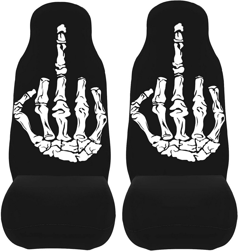 Καλύμματα καθισμάτων αυτοκινήτου Skull Middle Finger για γυναίκες Προστατευτικό κάλυμμα μπροστινού καθίσματος Ανθεκτικό στη σκόνη Άνετα αντιολισθητικά αξεσουάρ αυτοκινήτου