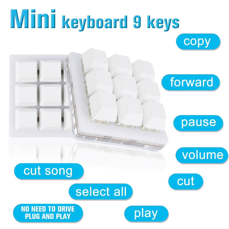 DIY 9tipki Prilagođena USB mini tipkovnica RGB programabilna makro tipkovnica Tipkovnica za igrače Mehanička tipkovnica za crtanje